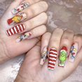 thumbnail image 3 of Uñas postizas navideñas, uñas postizas largas de ataúd, uñas postizas rojas de cubierta completa con diseño Grinch, uñas postizas de invierno, uñas acrílicas artificiales navideñas, suministros de dec, 3 of 4