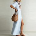 thumbnail image 5 of Women's Summer Striped Splited Maxi Casual Dress Short Sleeve V Neck Split Hem Boho Beach Vacation Dresses L, 5 of 5