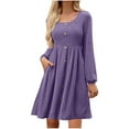 thumbnail image 2 of qolati Dresses for Women Long Sleeve Knit Sweater Dress Fall Midi Casual Dress Thin Empire Waist Flowy Fit and Flare Dresses with Pockets, 2 of 4