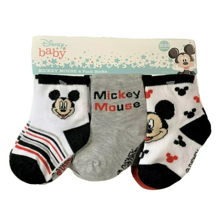 SOCKS BOYS X6 - MICKEY MOUSE BLACK WHITE - SZ 12 24 MONTHS - BABY ANKLE 6 PACK