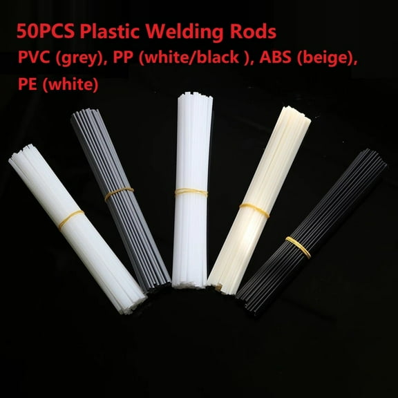 50Pcs Plastic Welding Rods Bumper Repair Abs/Pp/Pvc/Pe Welding Sticks Welding Soldering Supplies Grey White Black Beige Color Pp White Smile Home