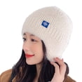 thumbnail image 2 of dianhelloya Warm hat Earflap Brimless Thick Warm Beanie Hat Women Winter Candy Color Riding Knitted Cap Costume Accessories Beige, 2 of 8