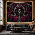 thumbnail image 6 of Rose Crown Skull Among Silver Moths, Pearls and Jewels, Romantic Gothic for Dark Art Lovers, Memento Mori Art, Halloween Gift, Tapestry Wall Hanging for Bedroom and Den, 6 of 7