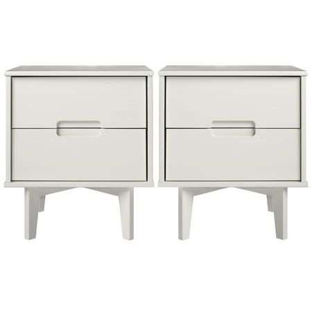 2-Drawer Groove Handle Wood Nightstand - White