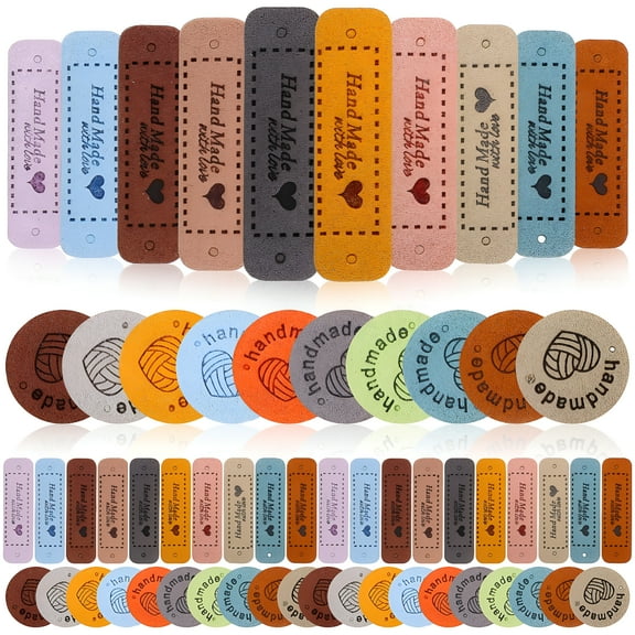 TELOLY 60pcs Handmade Tags Embossed Crochet Tags Sewing Labels for Clothing Knitting Hat