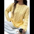 thumbnail image 3 of Suéter de Larga para Mujer, Jersey de Punto Acanalado de Otoño, Suéter Holgado de Cuello Redondo con Cable, Tops Tipo Jersey. Amarillo M, 3 of 7