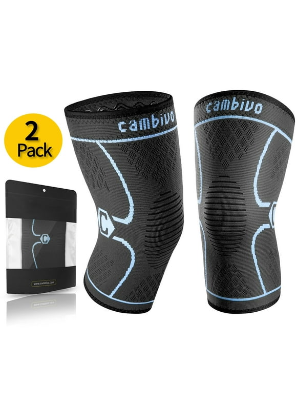 CAMBIVO Knee Brace Support Compression Sleeve 2 Pack, Knee Brace for Meniscus Tear, Knee Sleeve for Running, Arthritis, Joint Pain Relief, Blue M