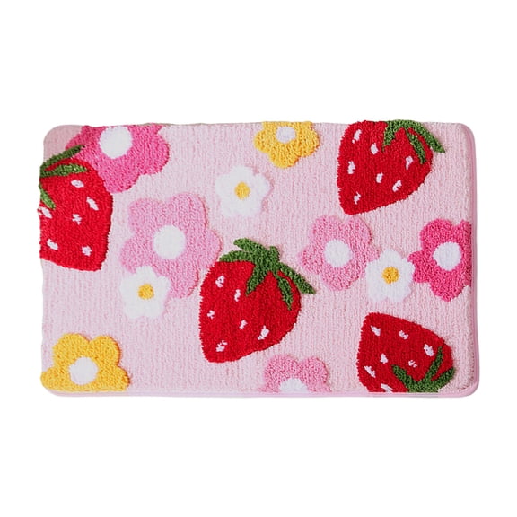 Cute Strawberry Flower Bath Mat Pink Bathroom Rugs Non Absorbent Microfiber Floor Mat Machine Washable Soft Shower Rug for Bathtub Bathroom Decor Accessories