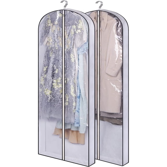 Breathable Fur Coat Storage Bags Dress Bags for Gowns Long Dust Covers for Hanging Clothes with Gussted Wrinkle Free for Leather Jacket Fur Coat Puffy Dress Storage, Set of 2 100*60*10cm