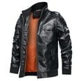 thumbnail image 2 of Homenesgenics Men's Leather Jacket Coats Men's Fashion Jacket Pure Color Zipper Stand Collar Imitation Leather Coat Tops, 2 of 8