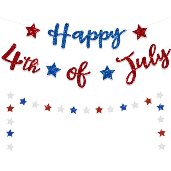 Qocolhg Happy 4th of July Banner, Pre-strung Independence Day Banner, Fourth of July Decorations, Patriotic Memorial Day Home Party Decorations