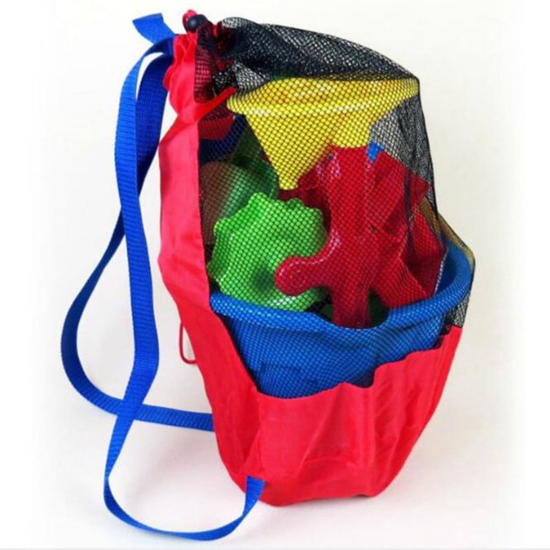 Bolsa grande de malla azul para juguetes de playa, correa para el hombro ajustable, cordón, bolsa de juguetes de playa para niños utilizada en la playa, natación y actividades al aire libre oso de fresa Electrónica