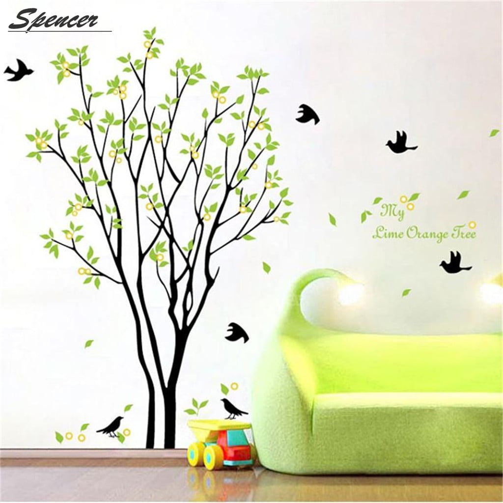 Spencer Removable Vinyl Green Trees Bird Pastoral Wall Stickers DIY Home Bedroom Decor Sticker for kids (23.4' * 35.1')