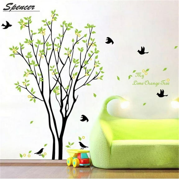 Spencer Removable Vinyl Green Trees Bird Pastoral Wall Stickers DIY Home Bedroom Decor Sticker for kids (23.4" * 35.1")