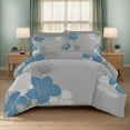 thumbnail image 3 of Floral Comforter Set Queen 7 Pieces Bed in a Bag Blue Floral Pattern Printed on Grey Soft Microfiber Bedding Set Lightweight Bed Comforter Set for All Season, 3 of 7