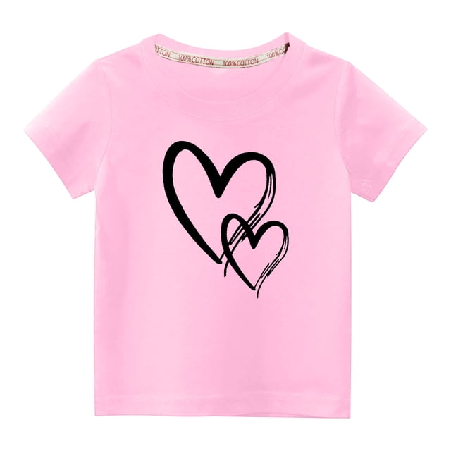 MeetoTime T-shirt en Coton pour Tout-Petits Garçons Filles Col Rond Imprimé Saint-Valentin Manches Courtes 3-10 Ans