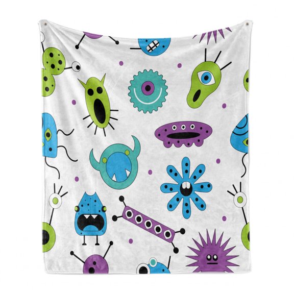 Crazy Soft Flannel Fleece Throw Blanket, Colorful Monster Design with Various Shapes Science Education Theme Creatures, Cozy Plush for Indoor and Outdoor Use, 60" x 80", Multicolor, by Ambesonne