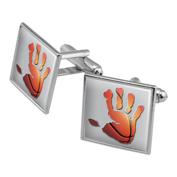 Hand Print Basketball Get a Grip Square Cufflink Set - Silver or Gold