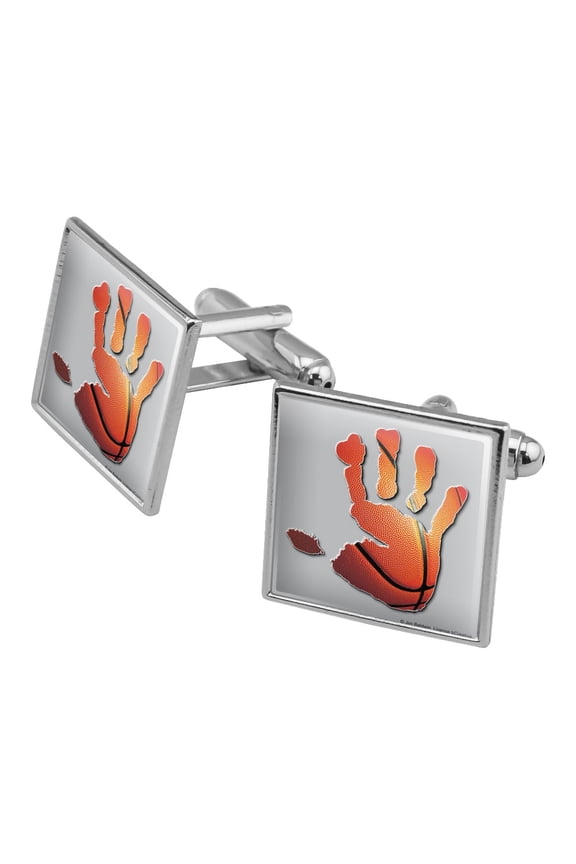 Hand Print Basketball Get a Grip Square Cufflink Set - Silver or Gold