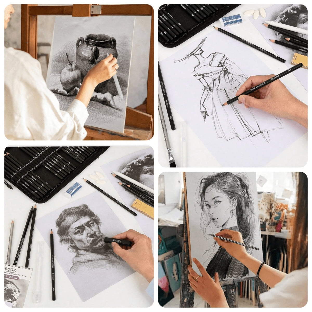 60 PCS Drawing Kit Sketching Pencil Set,Sketch Pencils Art Supplies with 3-Color Sketchbook,Graphite,Charcoal,Blending Tools,Drawing Pencils for Adults Artists