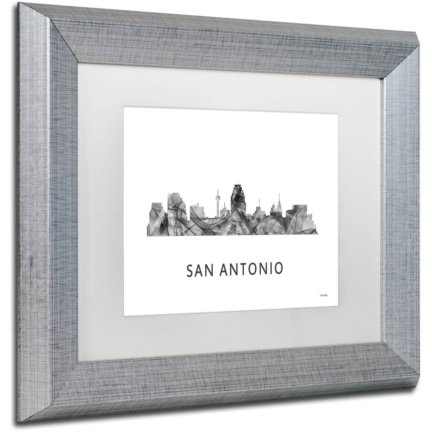 Trademark Fine Art 'San Antonio Texas Skyline WB-BW' Canvas Art by Marlene Watson, White Matte, Silver Frame