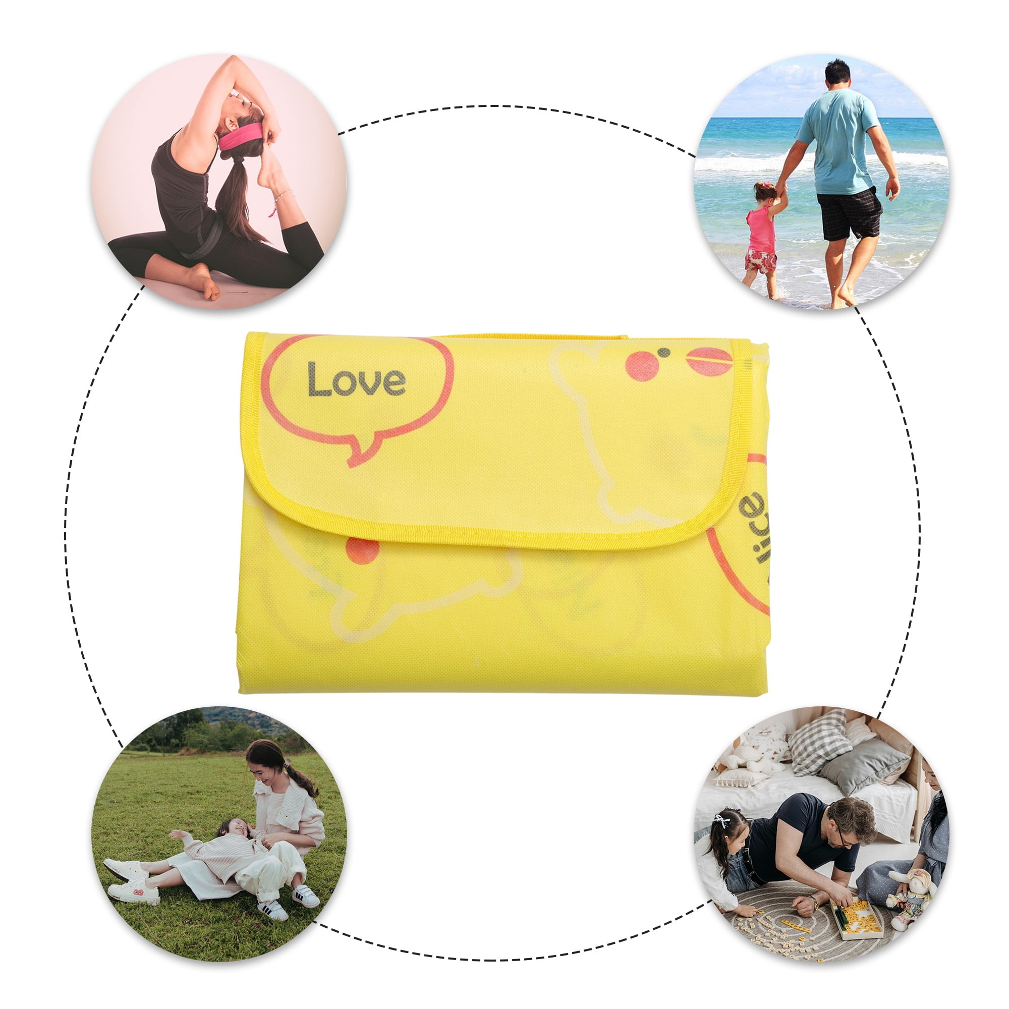 Unique Bargains Picnic Blanket Beach Mat Lightweight with Handle Yellow 200x200cm