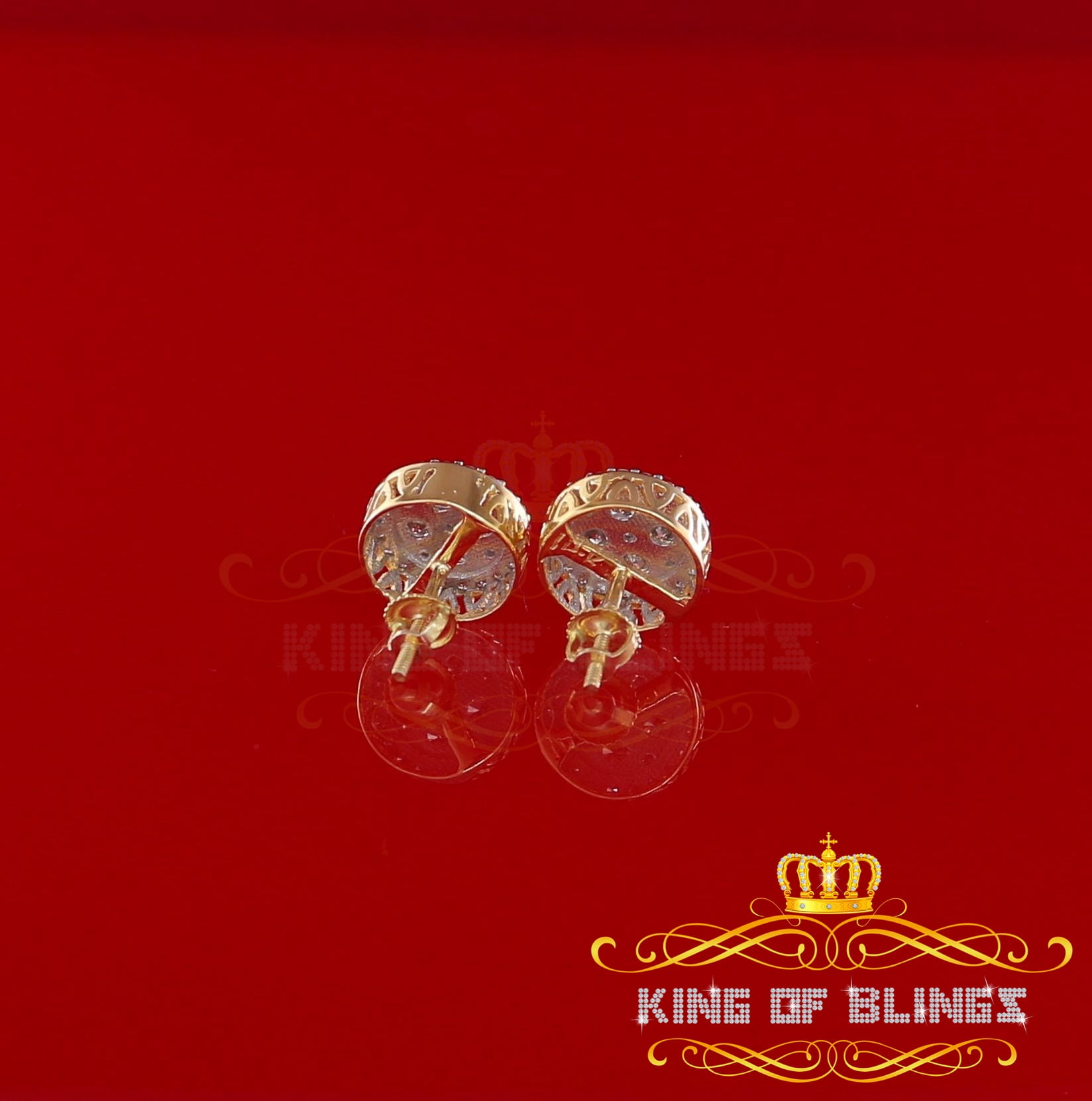 King of Bling's 10K Real Yellow Gold Real Diamond 1.25CT Men's/Women's Stud Round Earring