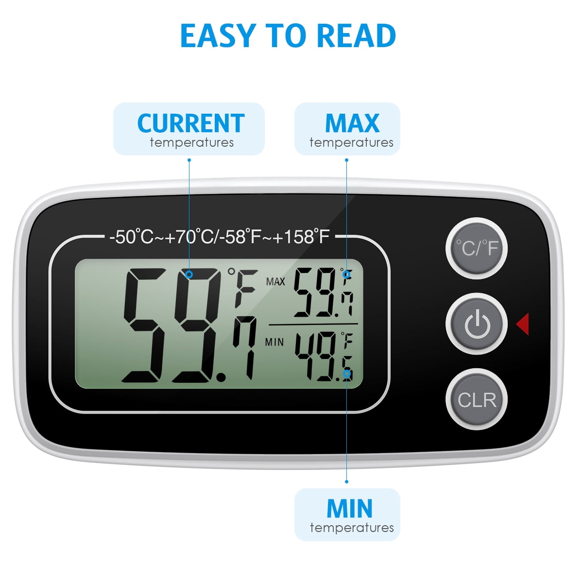AMTAST Fridge Thermometer Freezer Thermometer Digital Refrigerator  Thermometer in-Outdoor Alarm Thermometer for Home Kitchen Restaurant Bars  Cafes