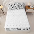 thumbnail image 4 of Erosebridal Doodle Cat Pattern Zipper Full Size Comforter Sets with Fitted Sheet and 2 Pillowcases,Cartoon Cat Print Zipper Bedding Set,Black White,Reversible, 4 of 6