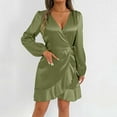 thumbnail image 4 of SwiftWear Women's Satin Silky V-Neck Long Sleeve Wrap Dress with Ruffled Hem & Tie Waist - Casual Dresses S-2XL | Comfortable Party Wear, 4 of 7