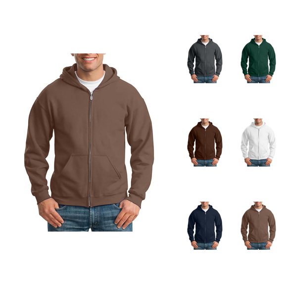 Men's Thickened Solid Color Zip Up Hoodie Sweatshirt Long Sleeve Crewneck Loose Fashion Cardigan for Winter