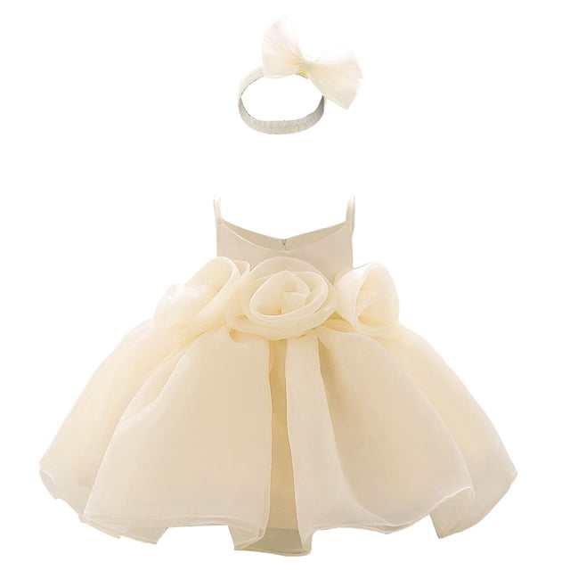 FAIWAD Robe Sans Manches pour Bébés Filles Robe à Bretelles Superposées pour Mariage Fête avec Couvre-Chef