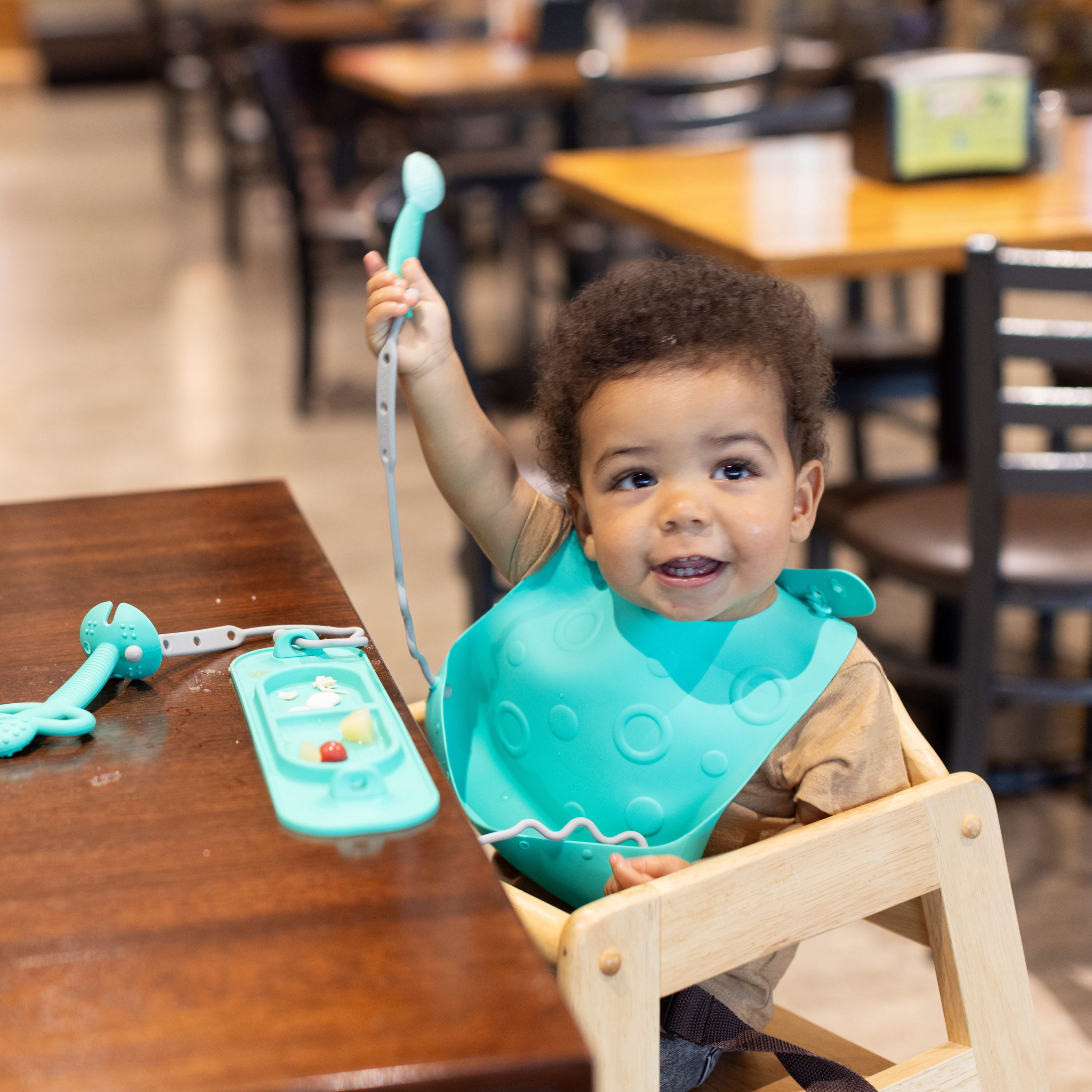 Busy Baby Silicone, BPA-Free Utensils for Babies and Toddlers, Fork, Spoon and Knife Set, Spearmint