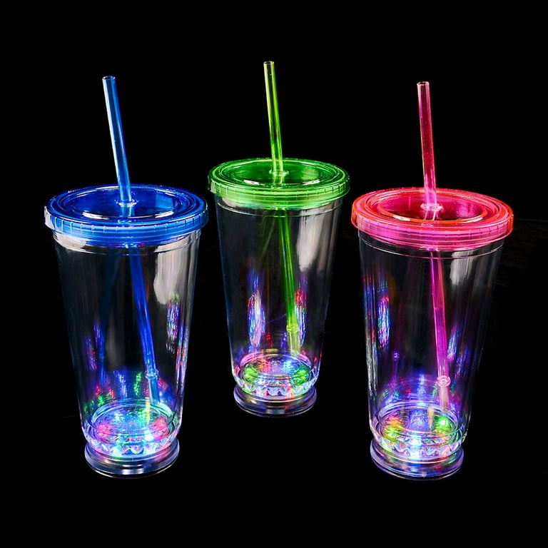 LED Light Up 16 Oz Crystal Tumbler With Lid And Straw 