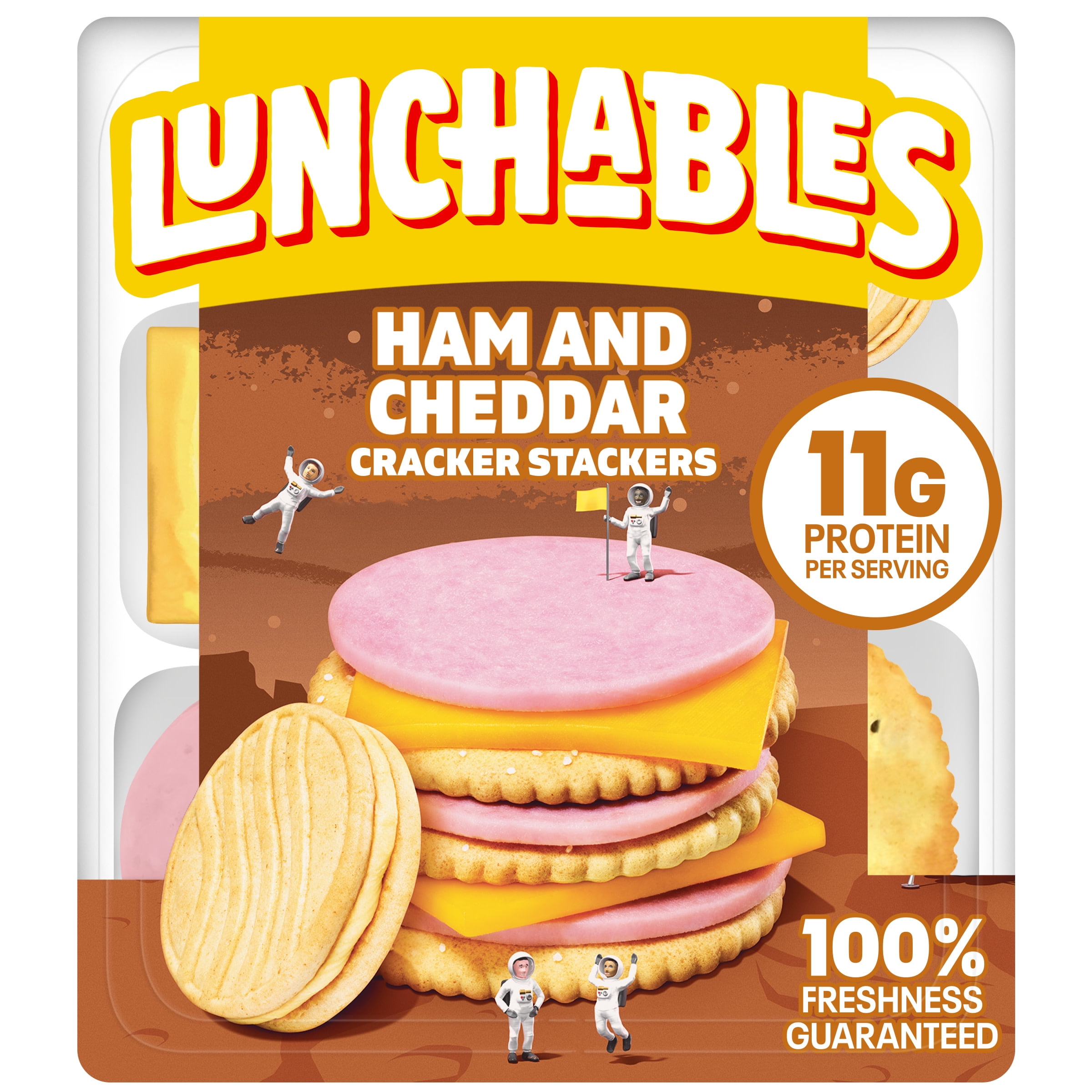 Lunchables Ham & Cheddar Cheese Cracker Stackers Kid Lunch Snack, 3.5 oz Tray