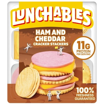 Lunchables Ham & Cheddar Cheese Cracker Stackers Kid Lunch Snack, 3.5 oz Tray