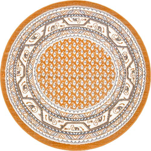 Unique Loom Williamsburg Collection Traditional Border with Dotted Center Area Rug, 3 Feet 7 Inch, Orange/Beige