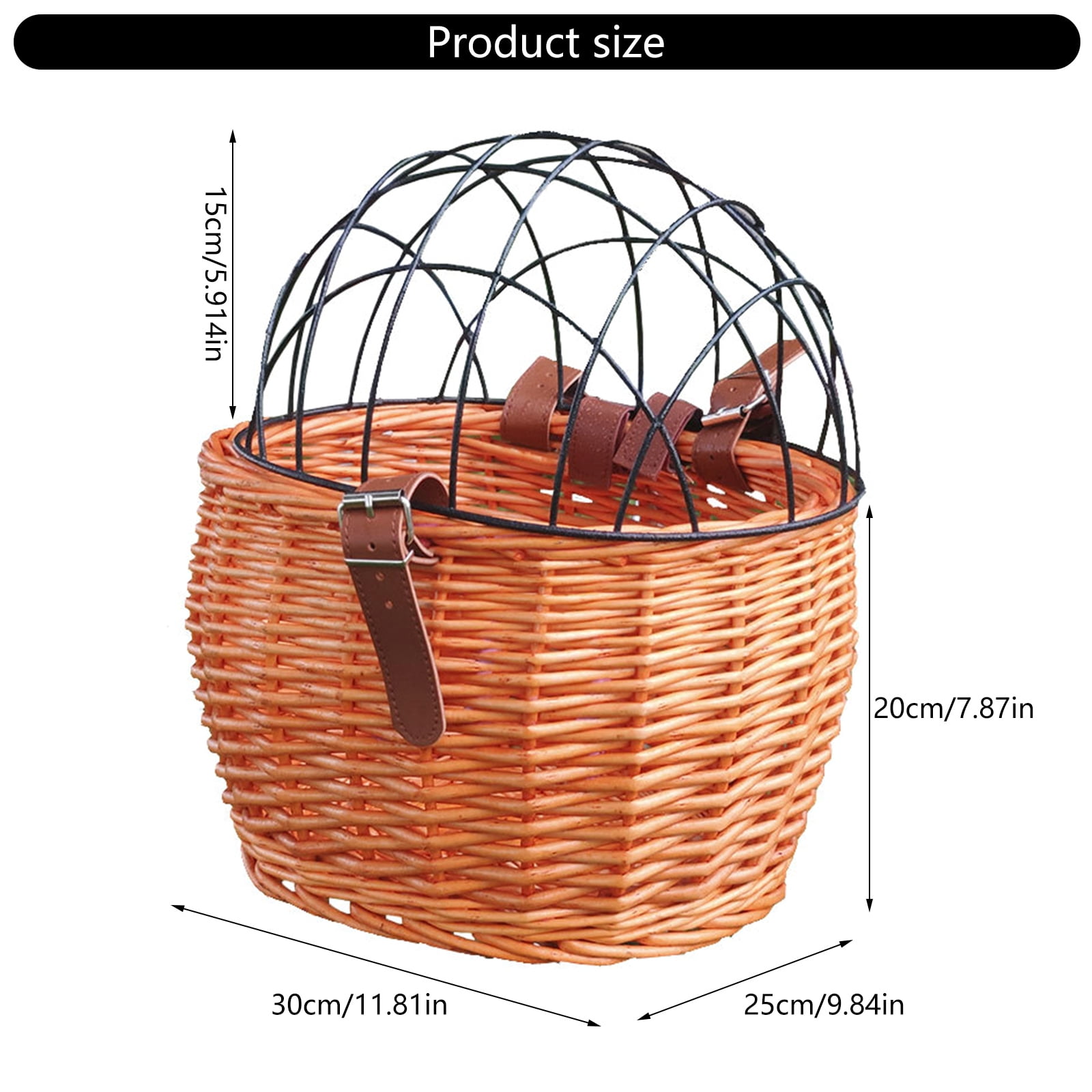 Woven Rattan Storage Bike Basket Front Bicycles Basket Rattan Basket Woven Storage Basket with Adjustable Belt
