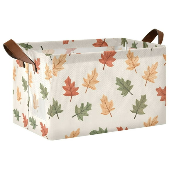Yayeee Foldable Storage Basket for Shelves with Handles Waterproof Cloth Bins, Green Autumn Leaves