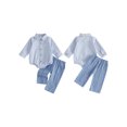 thumbnail image 2 of Loicainy Infant Baby Boys Fall Outfits 3 6 12 18 Months Long Sleeve Lapel Striped Romper Solid Color Pants Clothes Set, 2 of 9