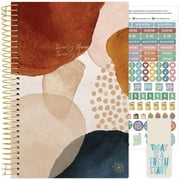 bloom daily planners 2023-24 Soft Cover Planner, 5.25" x 8.25", Earthy Abstract, Blue