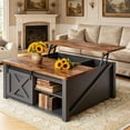 thumbnail image 3 of 31.5" Lift Top Coffee Table with Storage, Square Coffee Table for Living Room, Farmhouse Coffee Table with Large Hidden Storage Compartment and Adjustable Shelves, Black, 3 of 5