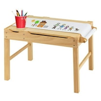 YYAo Kids Multi Activity Play Table Wooden Building Block Desk with Storage Paper Roll-Natural