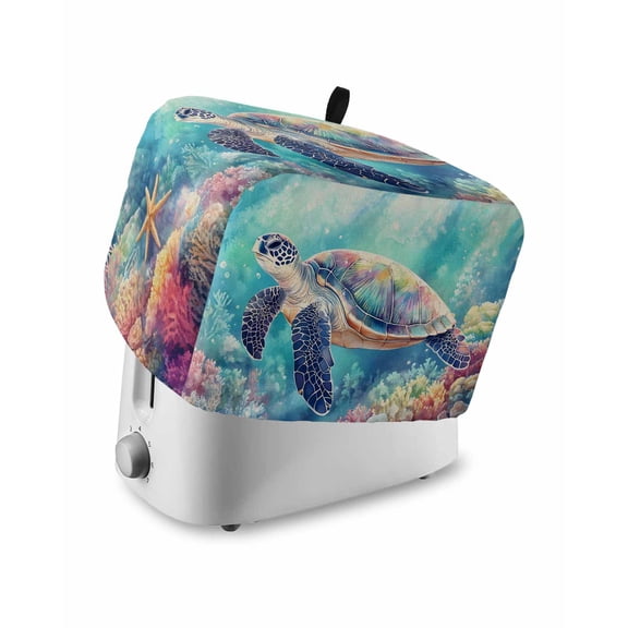 Fsddascl Ocean Turtle Small Toaster Cover 2 Slice, Kitchen Appliance Covers, Coastal Coral Colorful Coral Watercoloor Toaster Oven Cover with Loop, Bread Machine Cover Polyester Dust Cover