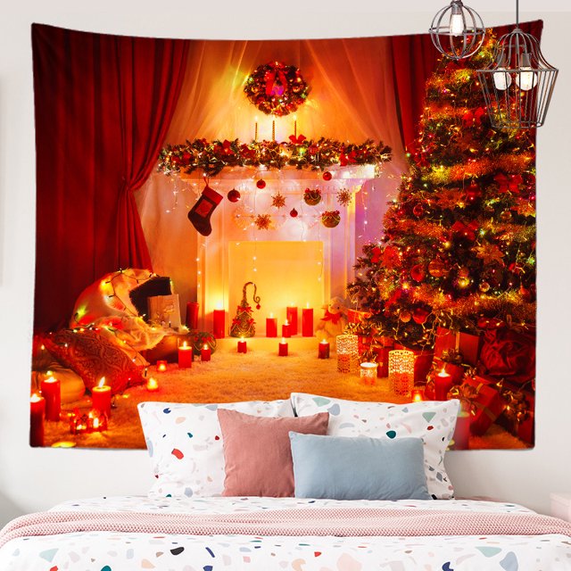 Tapiz de Navidad Árbol de Navidad Tela de Papá Noel Tela de pared Calcetines de Navidad Regalo de Navidad Tapiz colgante de pared Sincero Hogar
