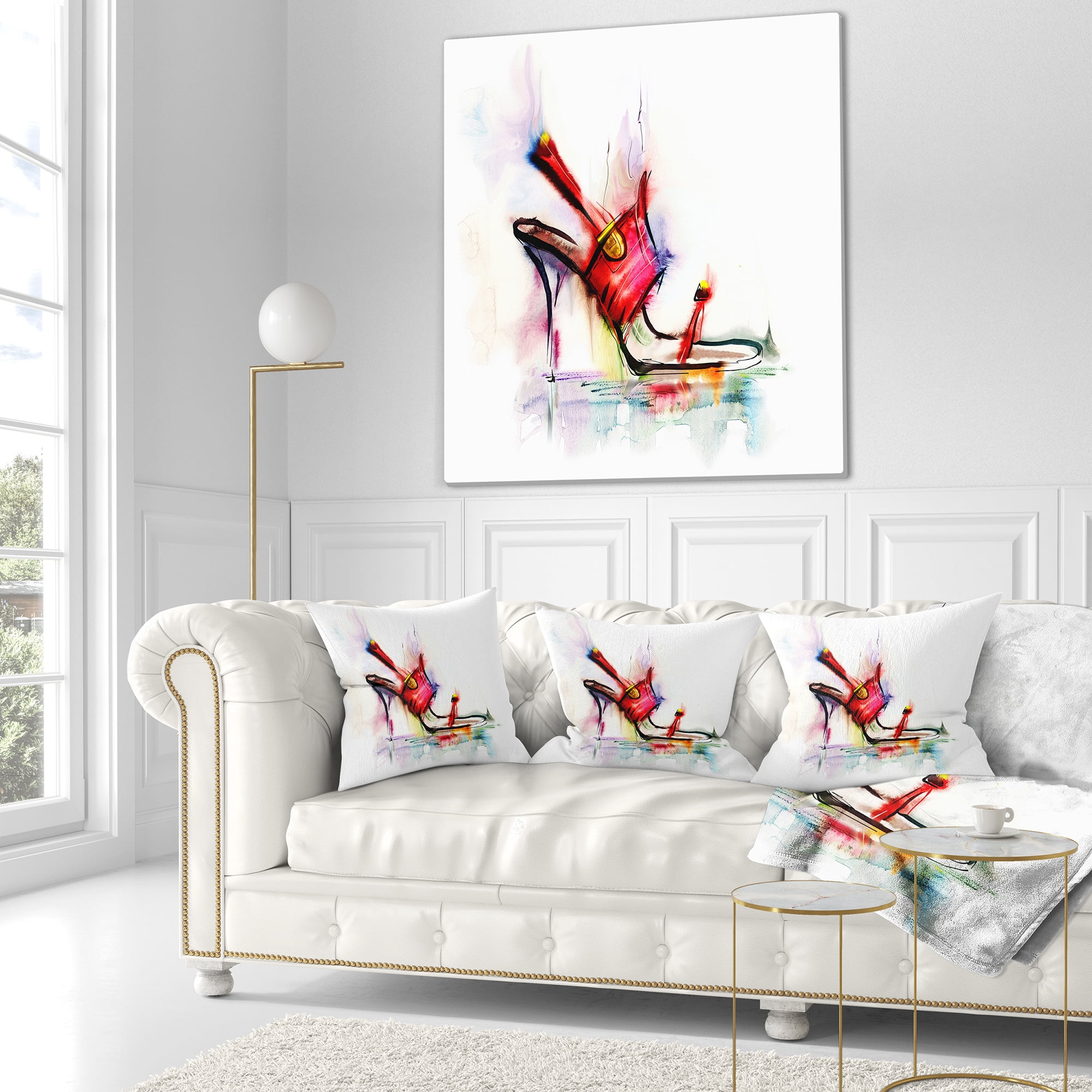 Designart Red High Heel Shoe - Abstract Throw Pillow - 16x16