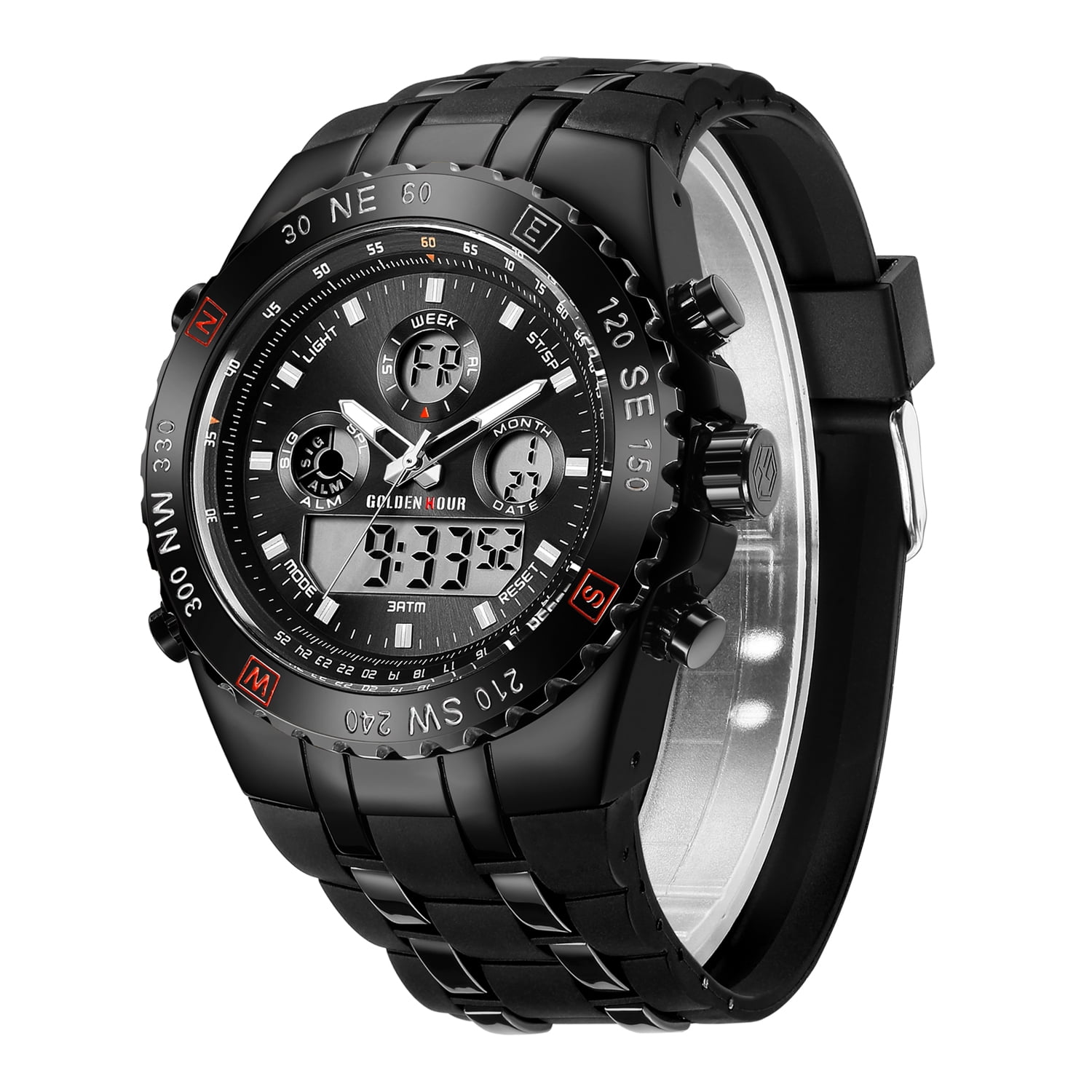 GOLDEN HOUR Military Sports Mens Watches Large Size Big Face Waterproof