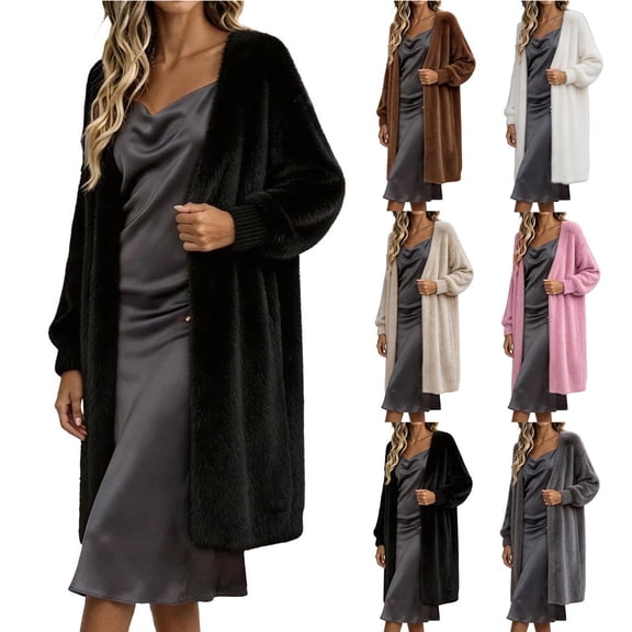Smsaxvxz Womens Long Cardigan Sweaters Fashion Open Front Oversized Knit Fall Trendy Coat Jacket Black M