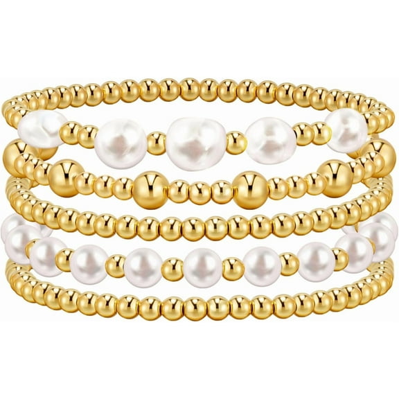 Silver Bracelets For Women Trendy Cute Pearl Beaded Gold Bracelet Stack Set Enewton Dainty Stretch Jewelry Gifts For Woman Teen Valentines Day[Z2086]