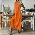 thumbnail image 4 of Womens Sweater Dress, Linen Tank Casual V Neck Sleeveless Maxi Dress Elegant Beach Holiday Loose Long Sundress With Pockets Midi Dresses For Women Black Tie Dresses Halter (XXL, Orange) ZMTing, 4 of 5